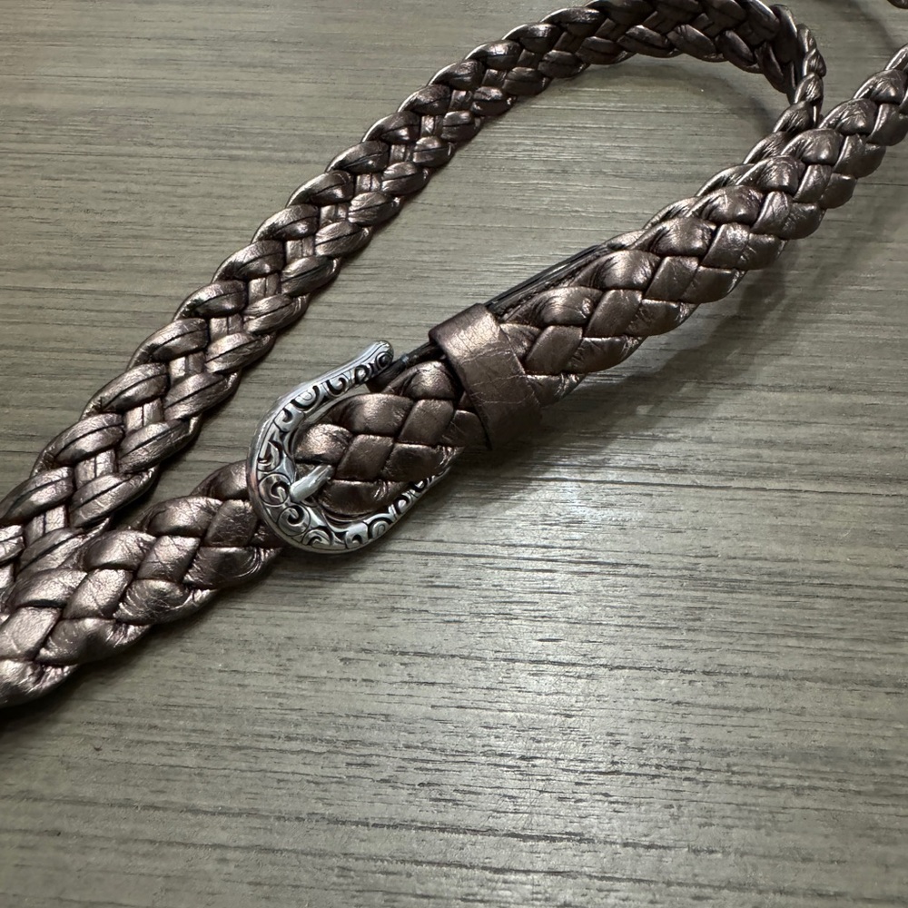 Brighton Ladies Braided Brown Metallic Leather Belt Size 34